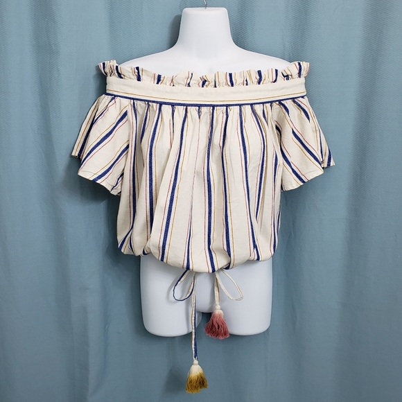 Birds of Paradis by Trovata Janette Bare Shoulder Linen Blend Blouse Size XS - Picture 7 of 12